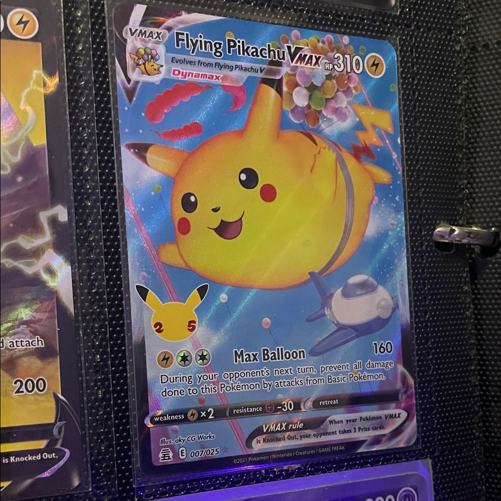 Pokemon Flying Pikachu VMAX Card - Yellow and Blue